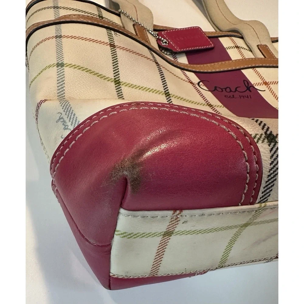 Coach F14790 Plaid Tattersall Heritage Stripe Hobo Shoulder Handbag Purse